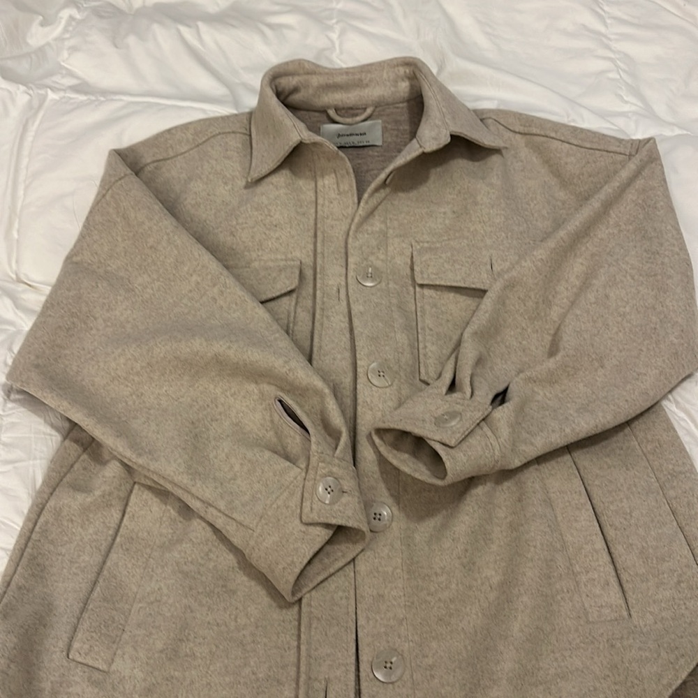 Stradivarius Flannel Button Down In Beige - image 4